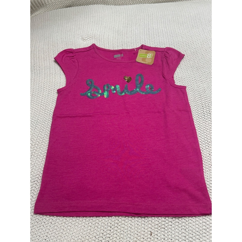 Crazy 8 Girls Pink Smile Sequin Graphic T-Shirt Size M 7-8 NWT